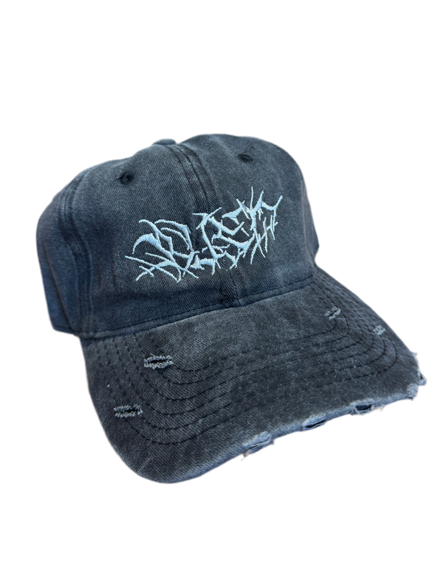 distressed metal logo hat